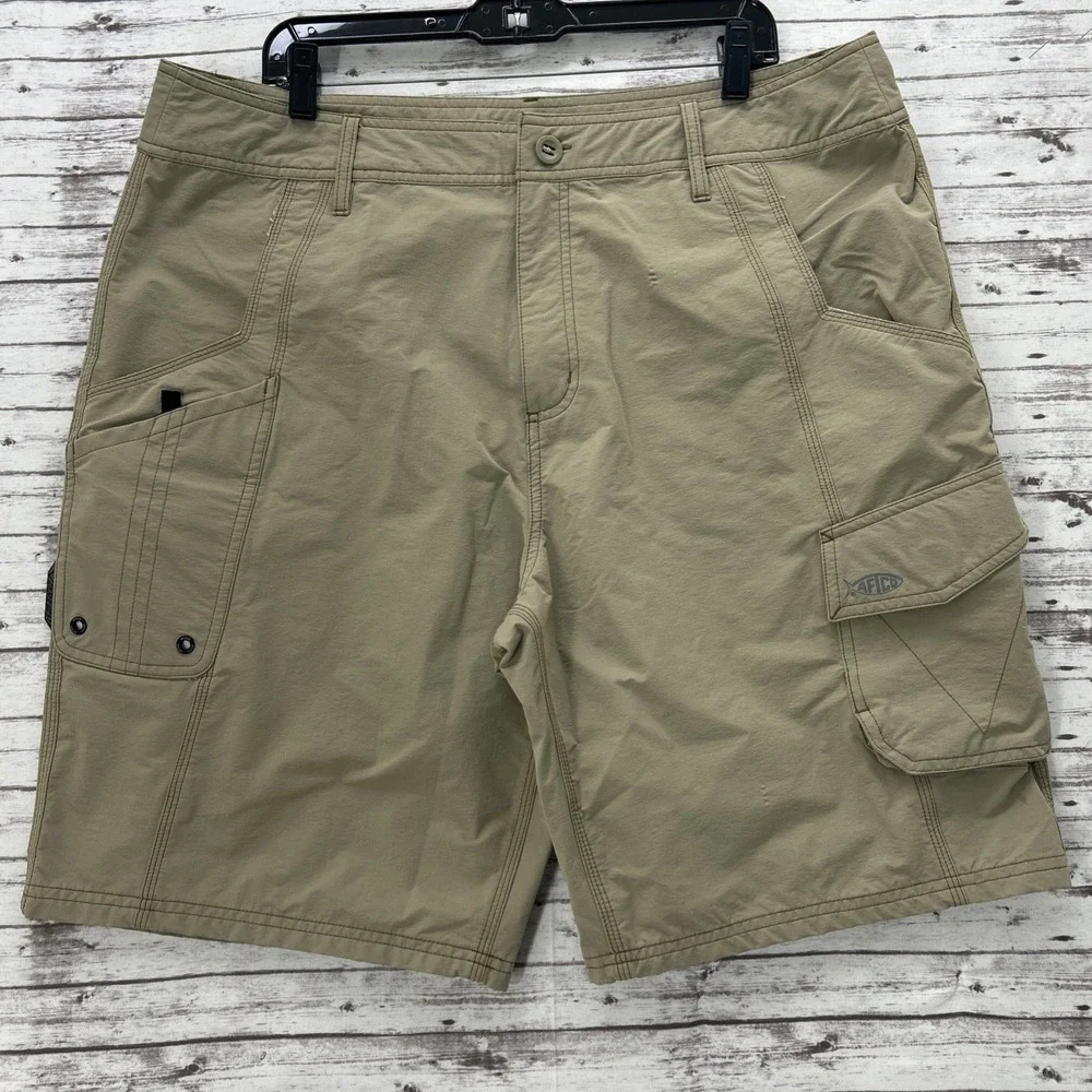 AFTCO Performance Cargo Fishing Shorts Men's Size 38 Khaki Nylon Stretch